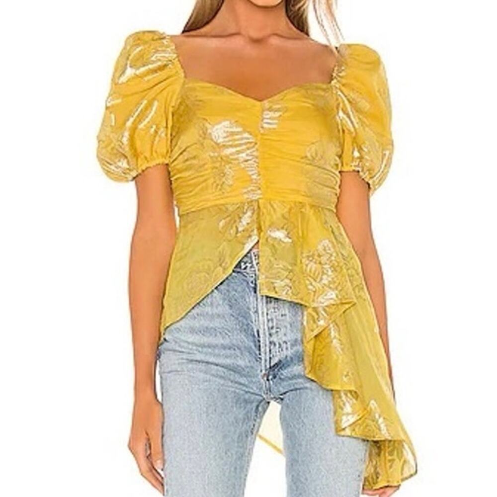 HOUSE OF HARLOW 1960 x REVOLVE Freja Top Mustard Yellow Gold Puff Sleeve - Small